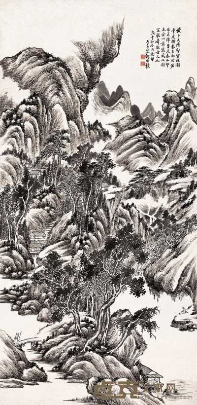 何维朴 1918年作 陡壑密林图 立轴 66.5×136.5cm